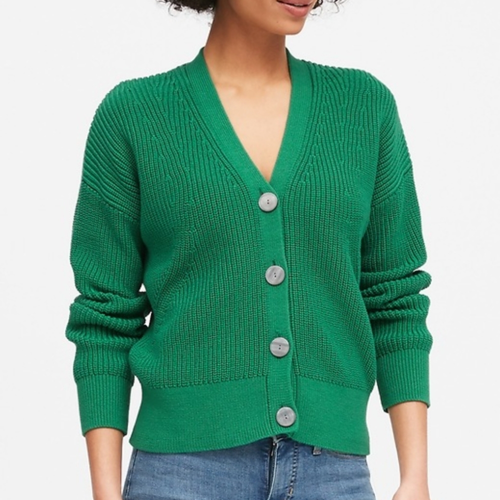Banana Republic chunky ribbed cardigan sweater - hula Green